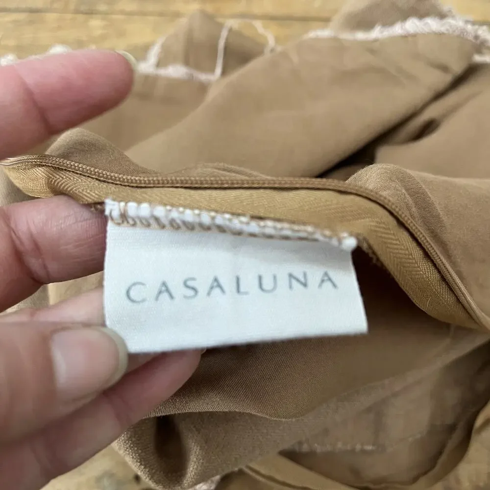 Casaluna King Pillow Shams (2) Linen Blend Brown w/ Frayed Edges Zipper Closure